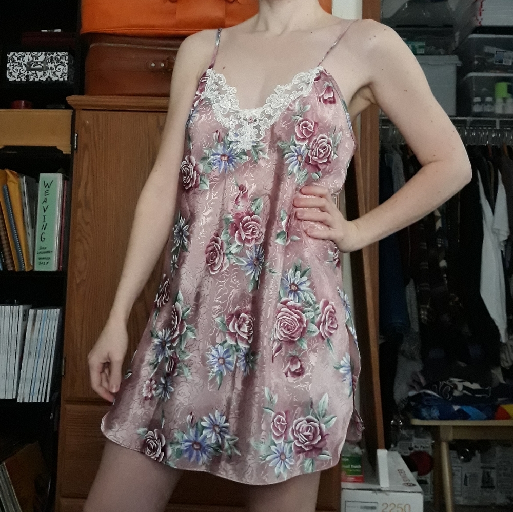 80s California Miss Floral Slip Dress Lingerie - Picture 4 of 8